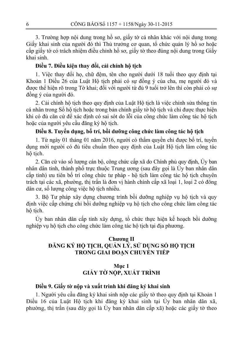 Gazette page of the civil-status decree with the article on documents submitted and shown when registering a birth.