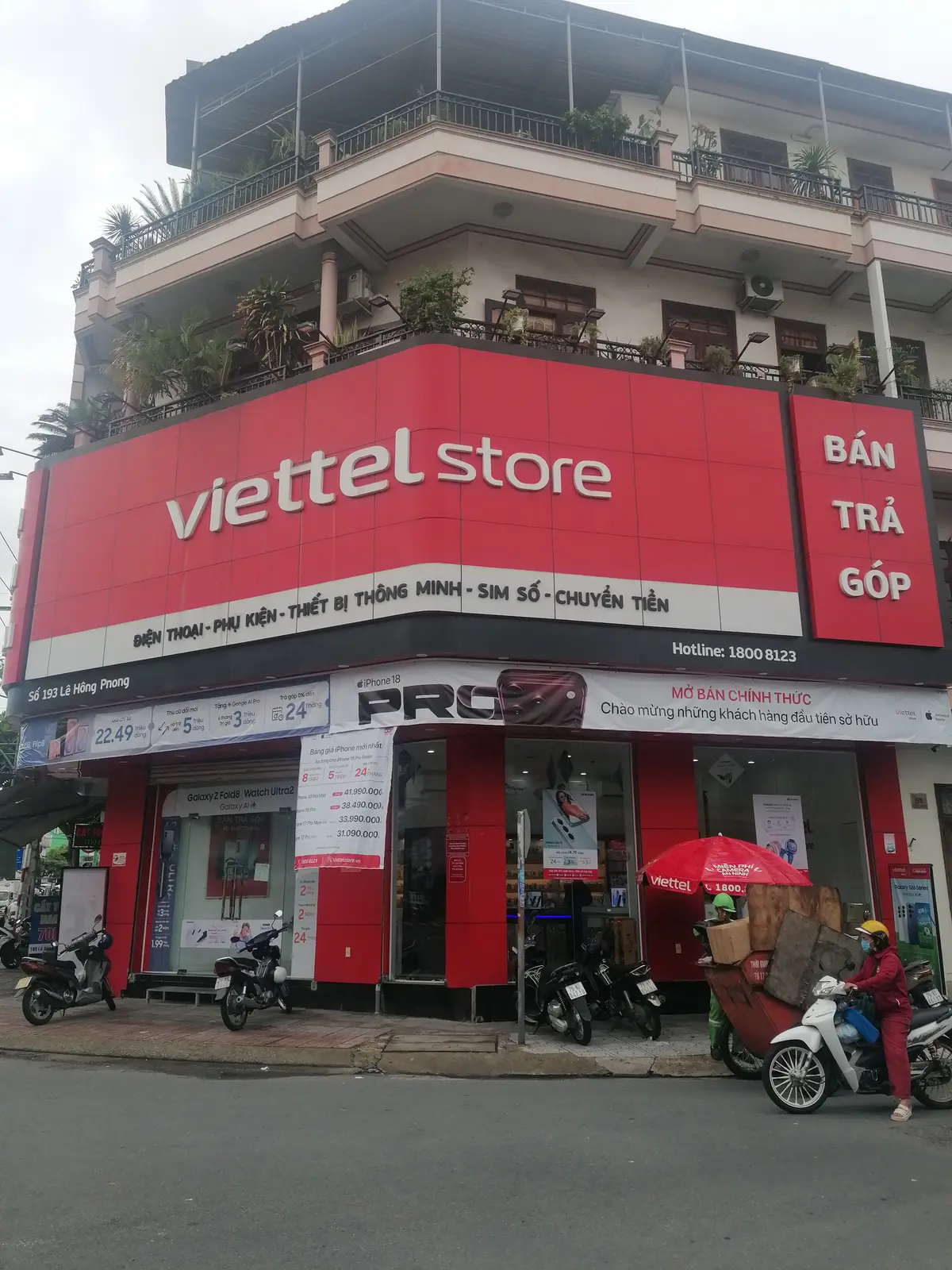 Red Viettel Store shopfront on a Nha Trang street corner