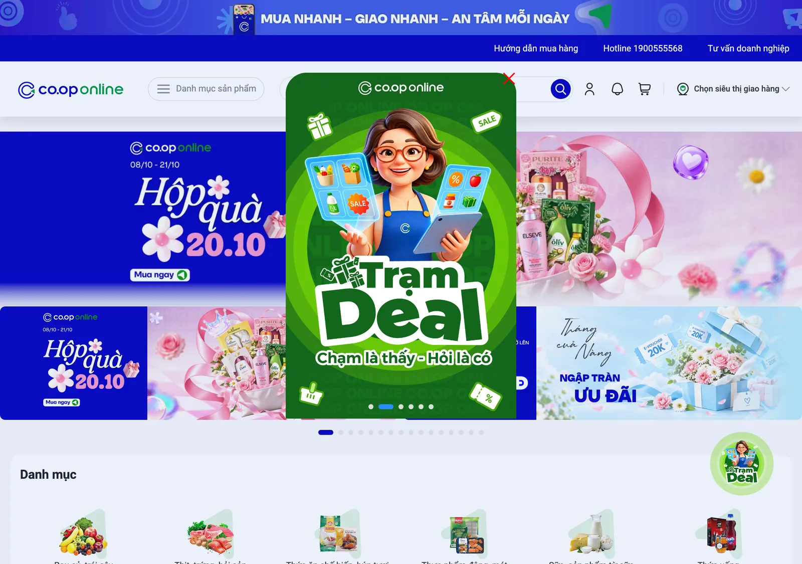 Co.opmart online shop home page with promotion banners and a row of product categories