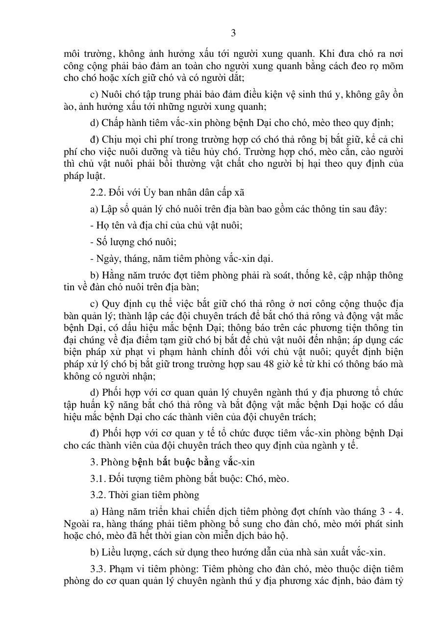 Printed page of a Vietnamese circular with numbered clauses on compulsory rabies vaccination of dogs and cats