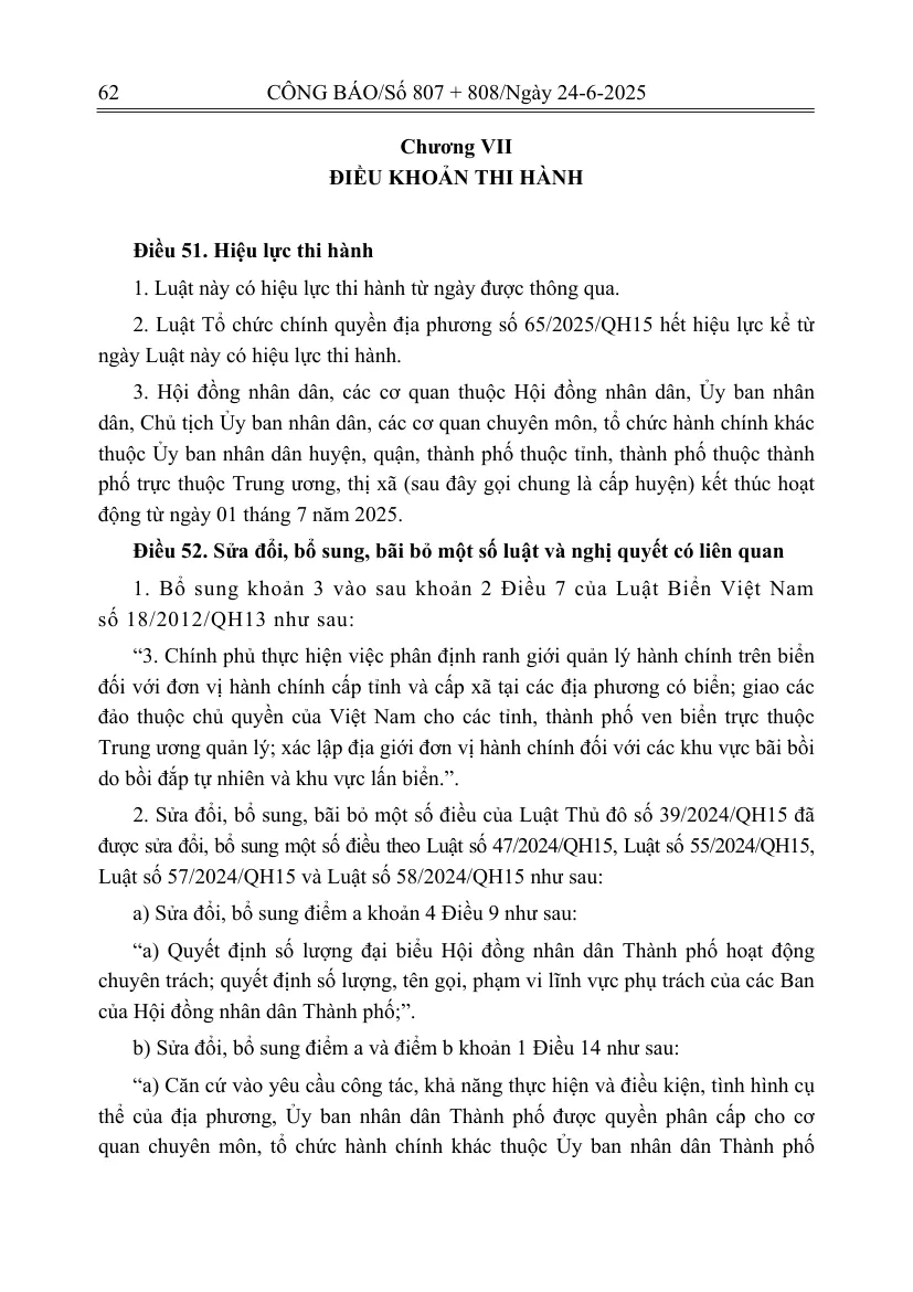Printed page of the Law on Organisation of Local Government with the article on the district level ending its operation