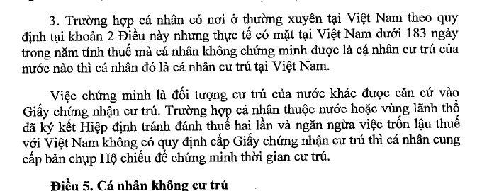 Scanned page of the decree showing the clause on a person with a regular residence who is present for fewer than the day threshold, and the paragraph on proof by a Certificate of Residence.